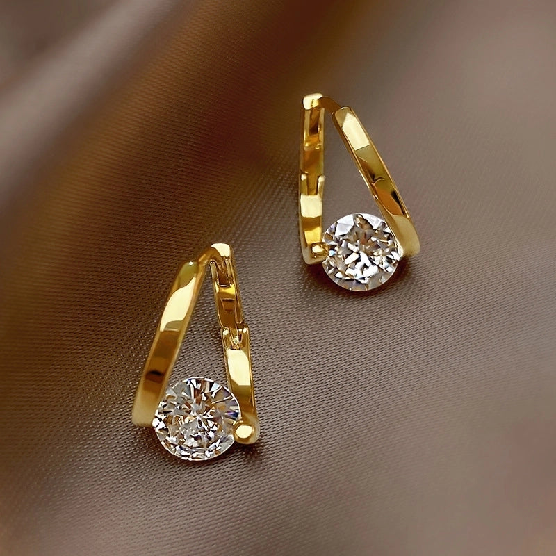 Geometric Micro-inlaid Zircon Earrings Korean Niche Earrings Earrings Women's Exquisite  Temperament Earrings
