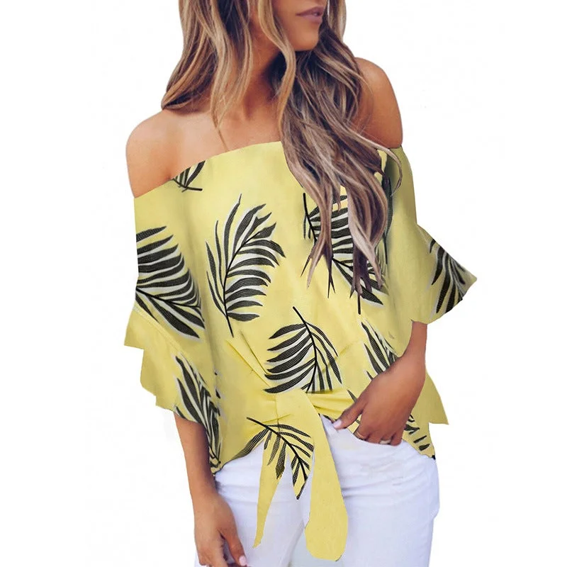 Women's Summer New Sexy One-shoulder Printed Top