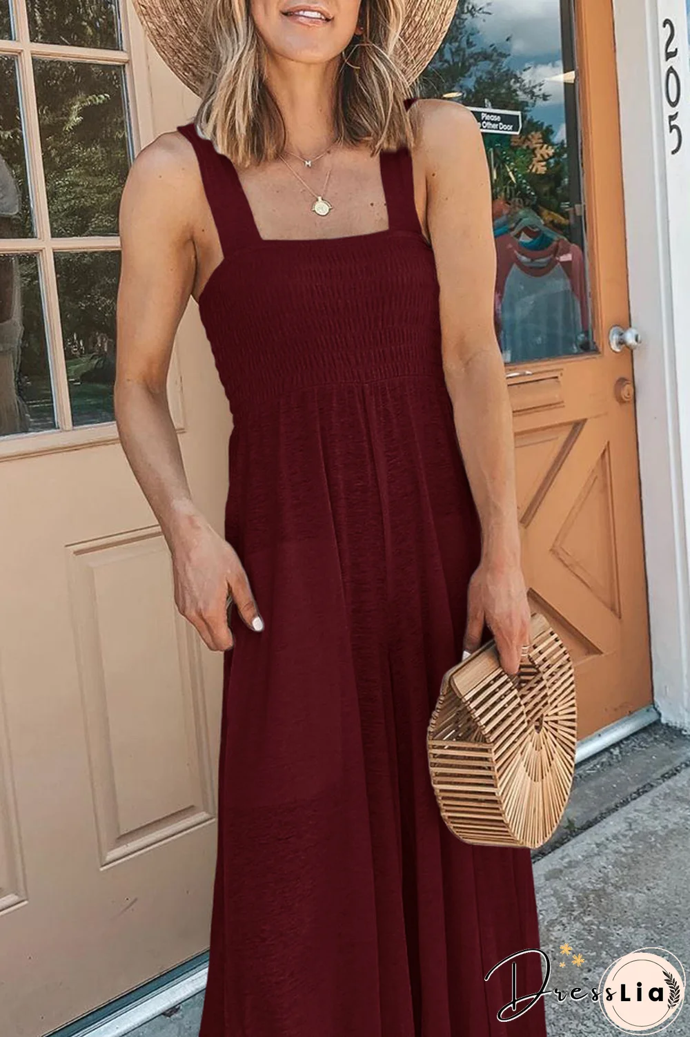 Solid Color Sleeveless Wide Leg Jumpsuit