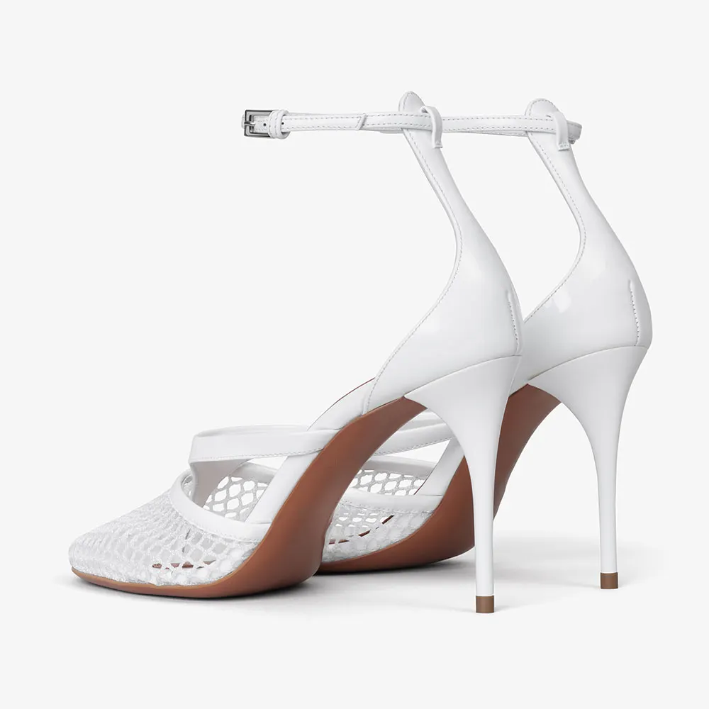 Chic White Round Toe Patchwork Ankle Strap Women's Heel Sandals