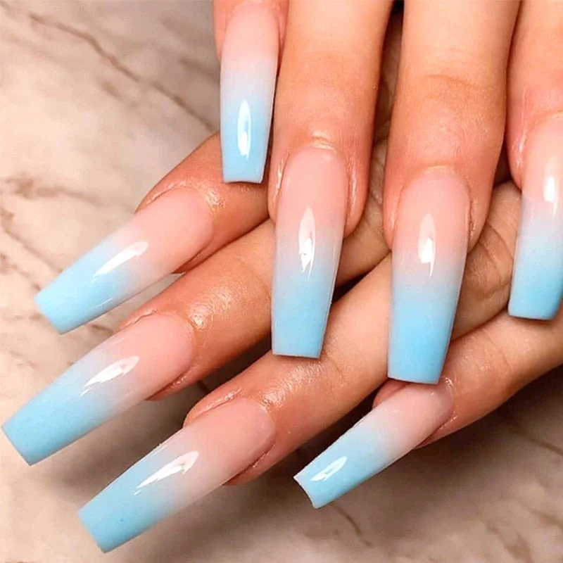 European Red Black Gradient Fake Nails Extra Long Ballerina Artificial Full Nail Art Tip with Glue Coffin Shaped Press On Nails-Nail Inspo