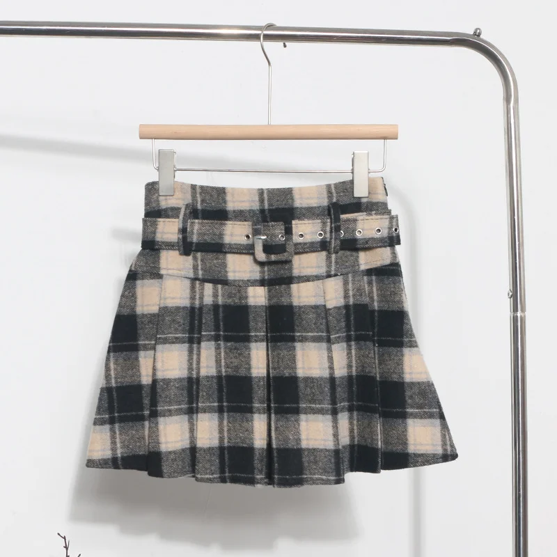 Uveng S-2XL With Belt ~ Lattice Hair Of The Hundred Folded Skirt High Waist Anti-Light Small A-Word Skirt 8382