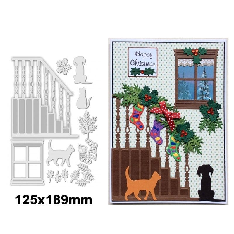 Christmas Window Stairs Dog Cat Metal Cutting Dies DIY Crafts Scrapbooking Card Album Photo Making Embossing Supplies 2020