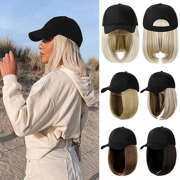 Baseball Cap Wig Hair Extension Attached Synthetic Wig Short Wig Adjustable Hat with Velcro