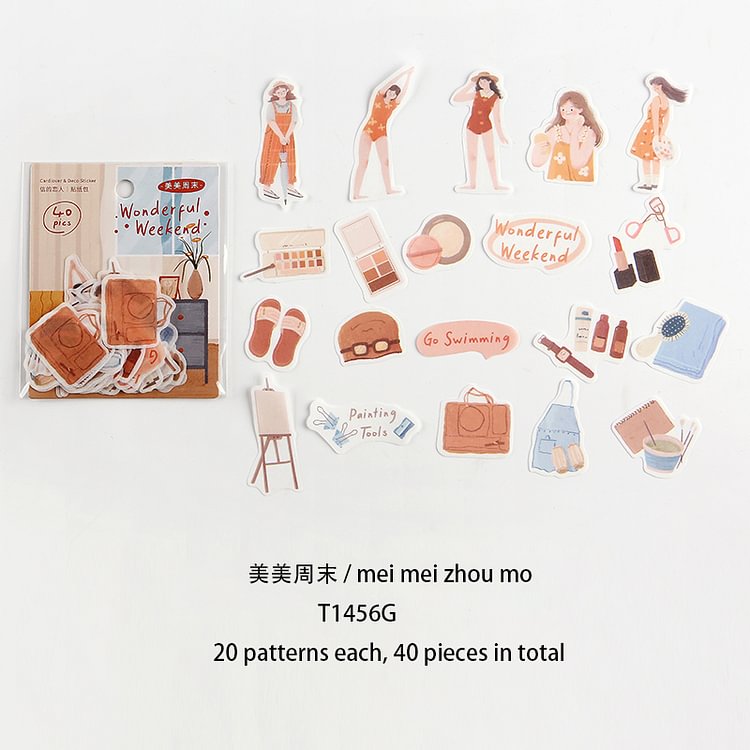 JOURNALSAY 40pcs Cute Character Shape Stickers Pack