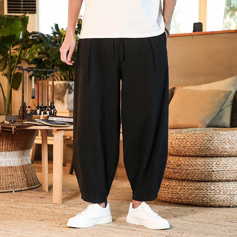 Men's Cotton and Linen Solid Color Loose Pants