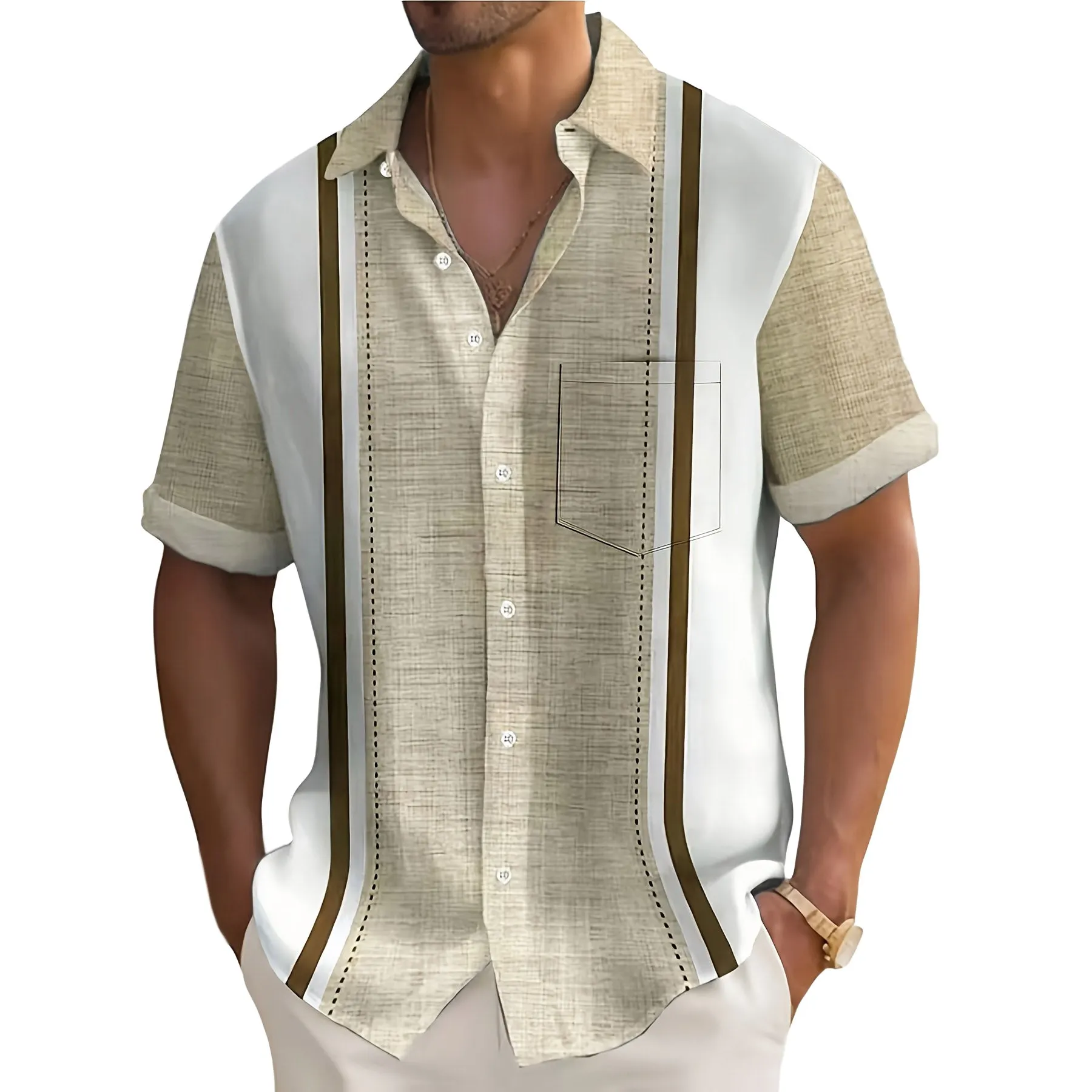 Khaki Stijn striped resort shirt