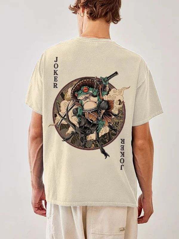 Men's Frog Samurai Riding A Beetle Joker Playing Cards Art Print T-Shirt