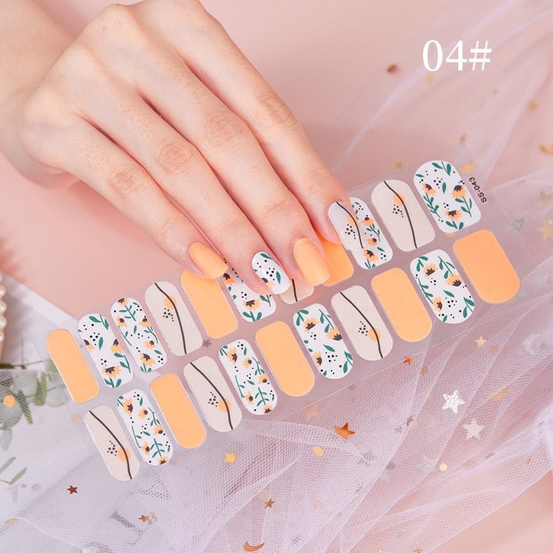 New Designs Full Cover Nail Stickers Fashion Flowers Nail Sticker Set Self Adhesive Manicure Decoracion Nail Strips