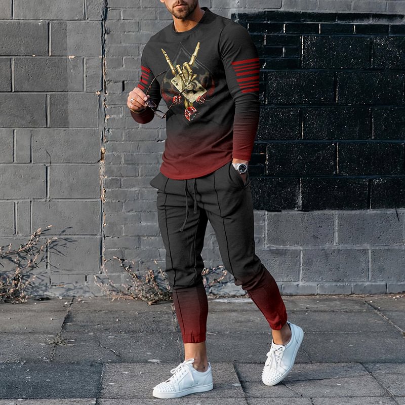 Fashion Contrast Color Gradient Poker T-Shirt And Pants Co-Ord