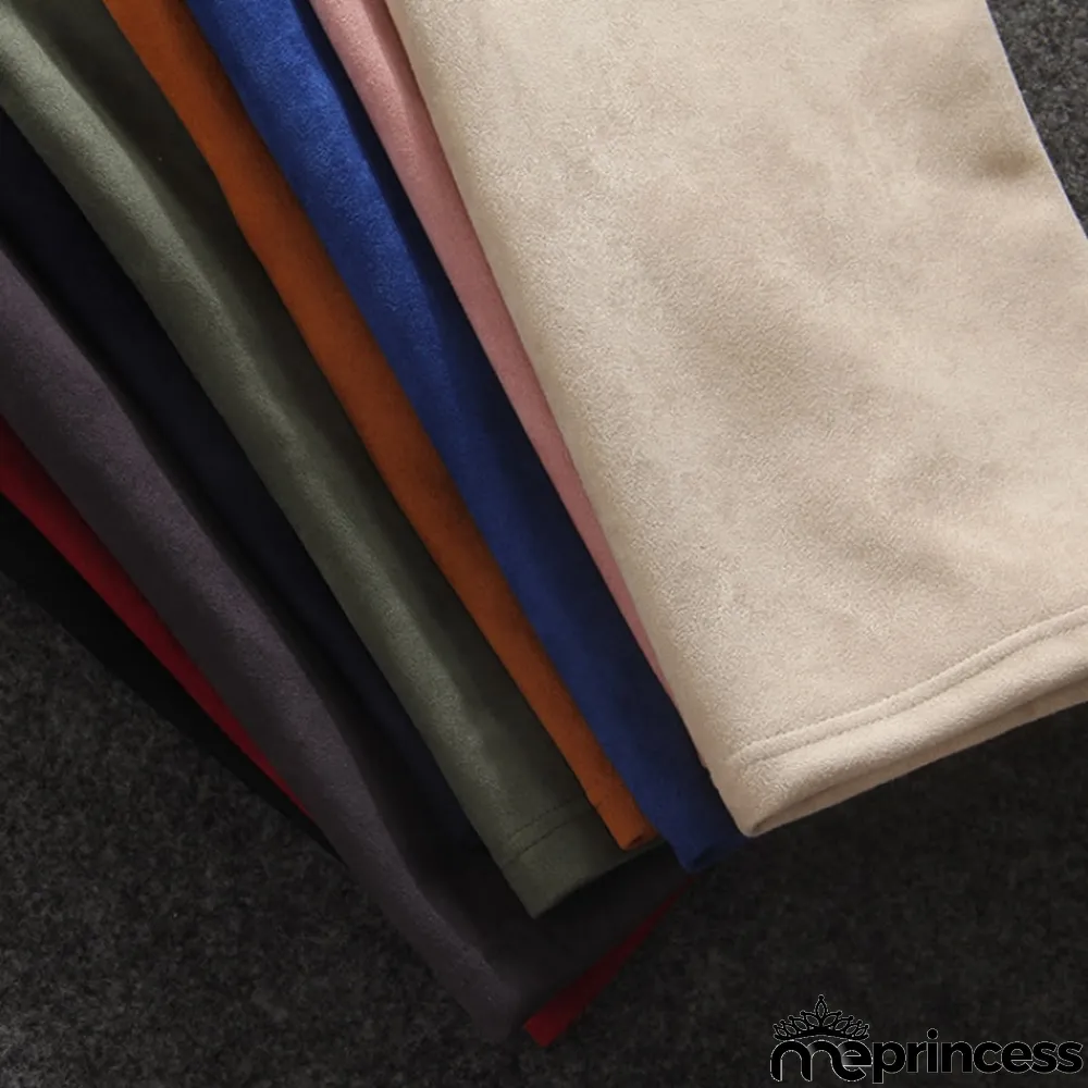 Winter Blue Velour Back Slit High Waist Pencil Skirt