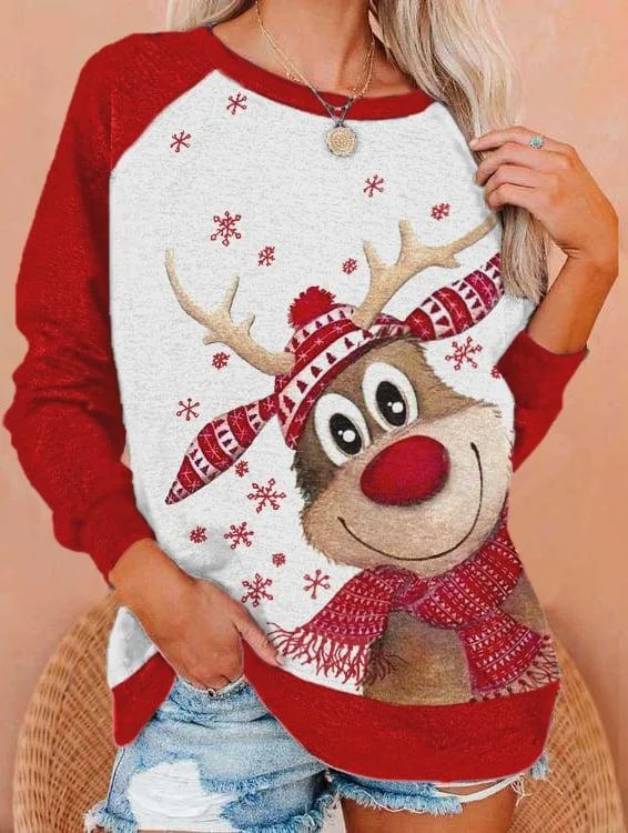womens-merry-christmas-deer-print-sweatshirt