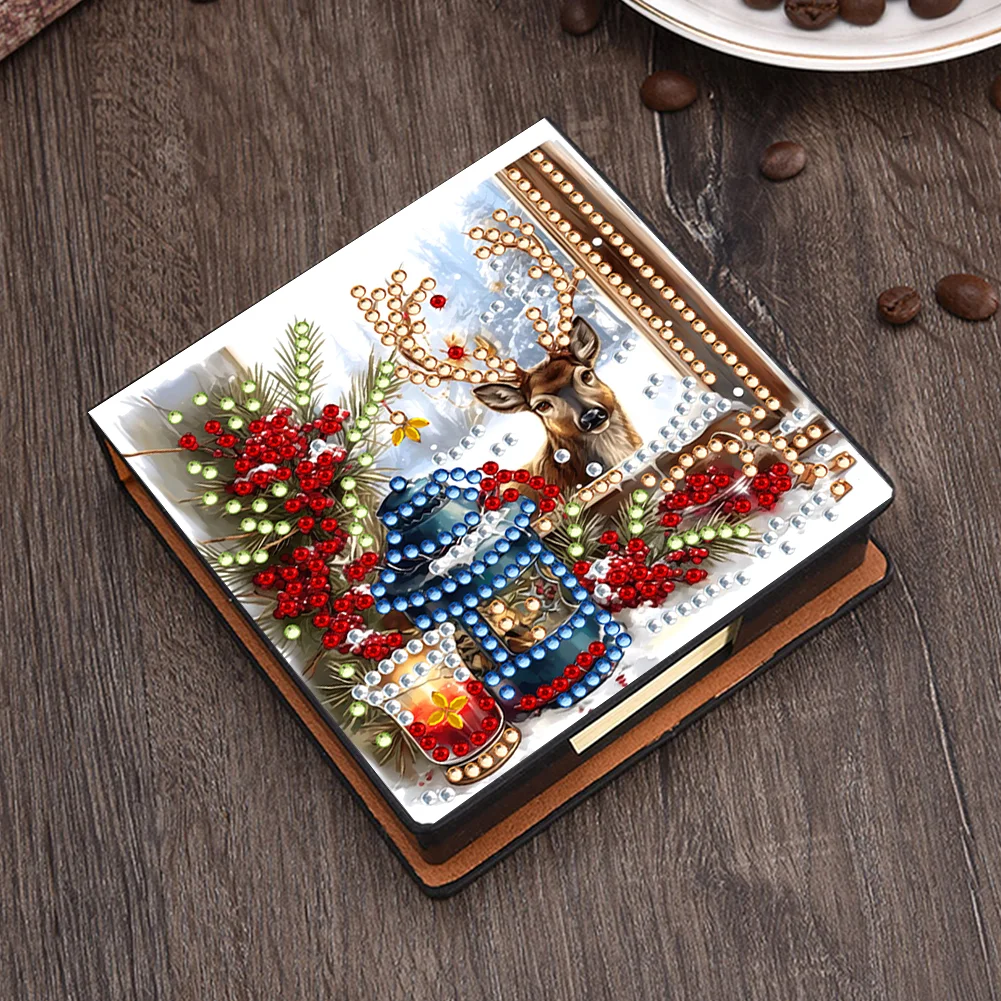 5D DIY PU Elk Diamond Painting Notecard Box Gem Art Sticky Note Holder