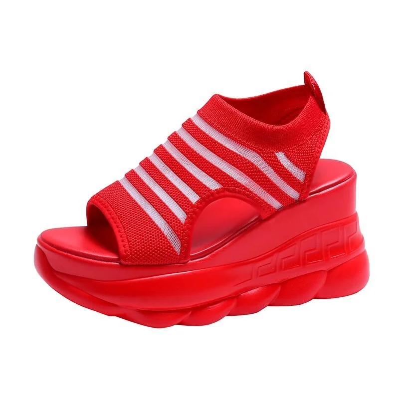 High Quality Women Sandals 2021 New Summer Wedges Platform Shoes High Heels Mesh Breathable Sneakers Sport Sandals Slippers