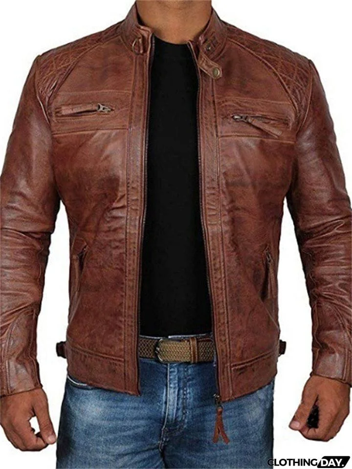 Punk Stand Collar Windproof Motorcycle Jacket for Men