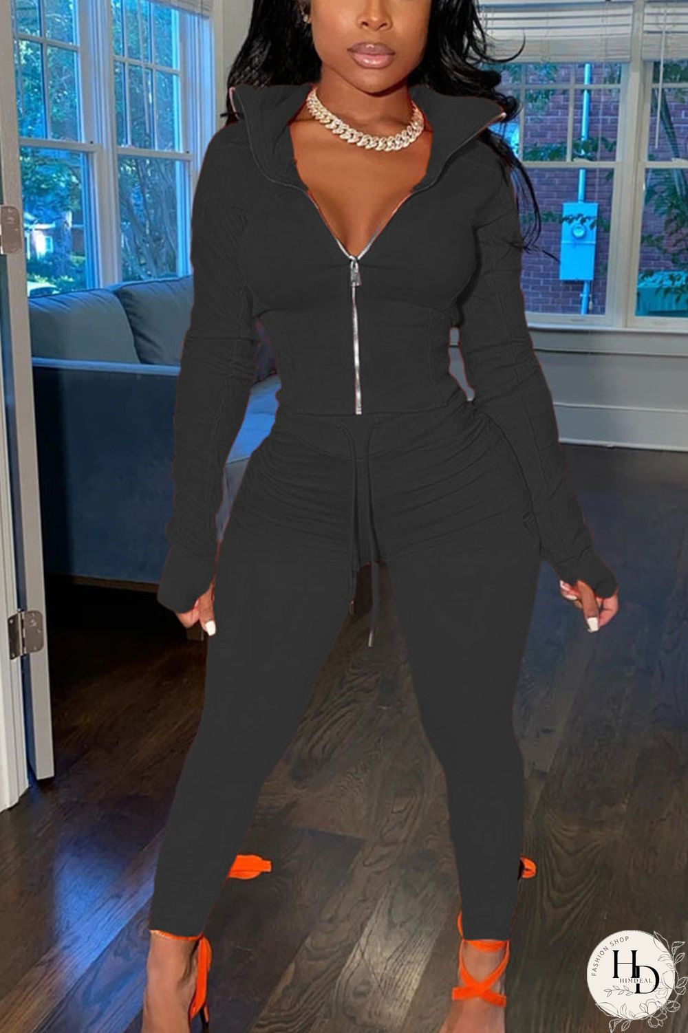 Red Sportswear Solid Split Joint Zipper Collar Long Sleeve Two Pieces