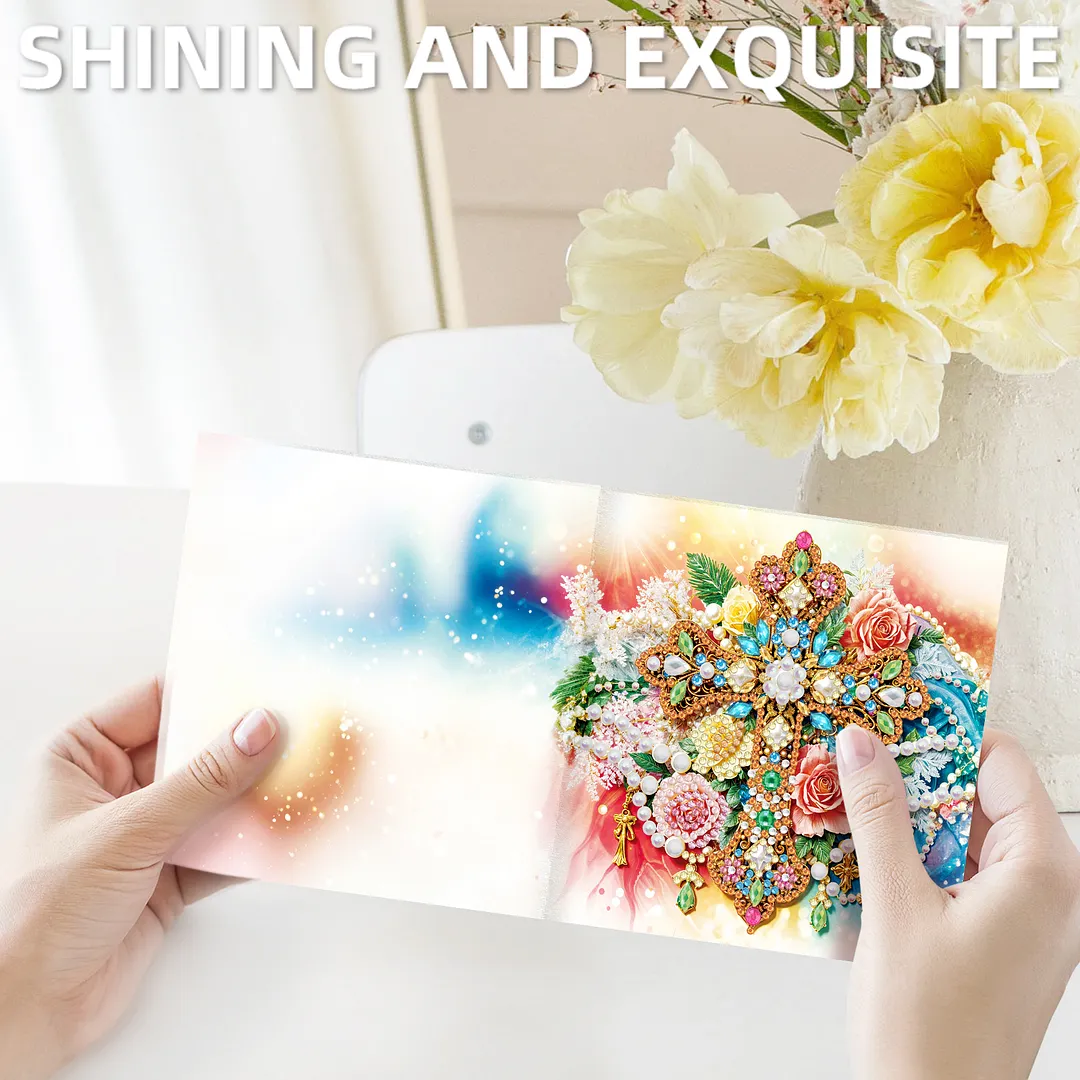 6pcs Cross DIY Diamond Painting Greeting Card Kits with Envelopes Diamond Art Greeting Cards Diamond Art Cards Kits for Adults DIY Crafts Family Friend Gifts
