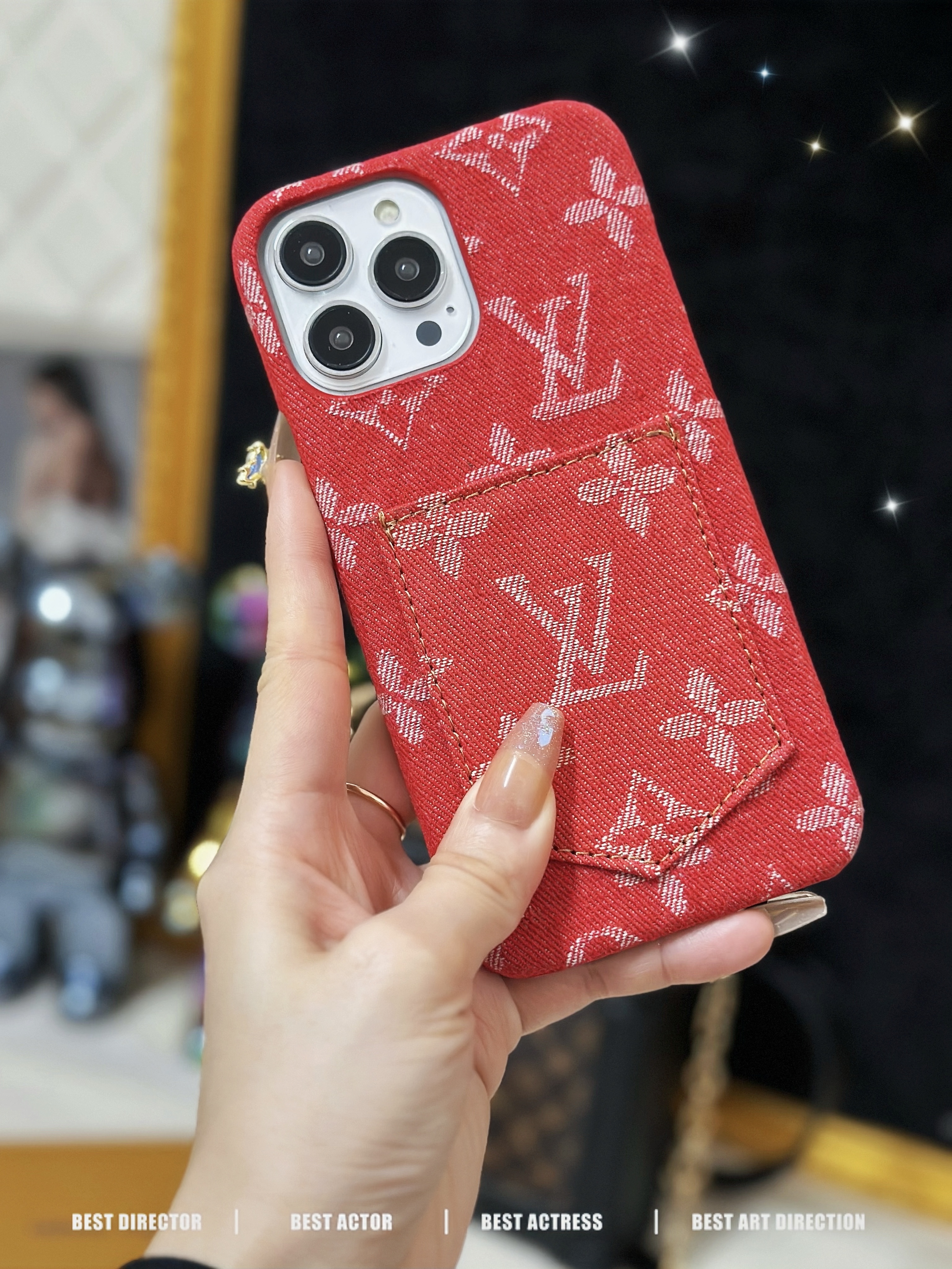 Denim Canvas LV Back Card Slot Apple iPhone Case