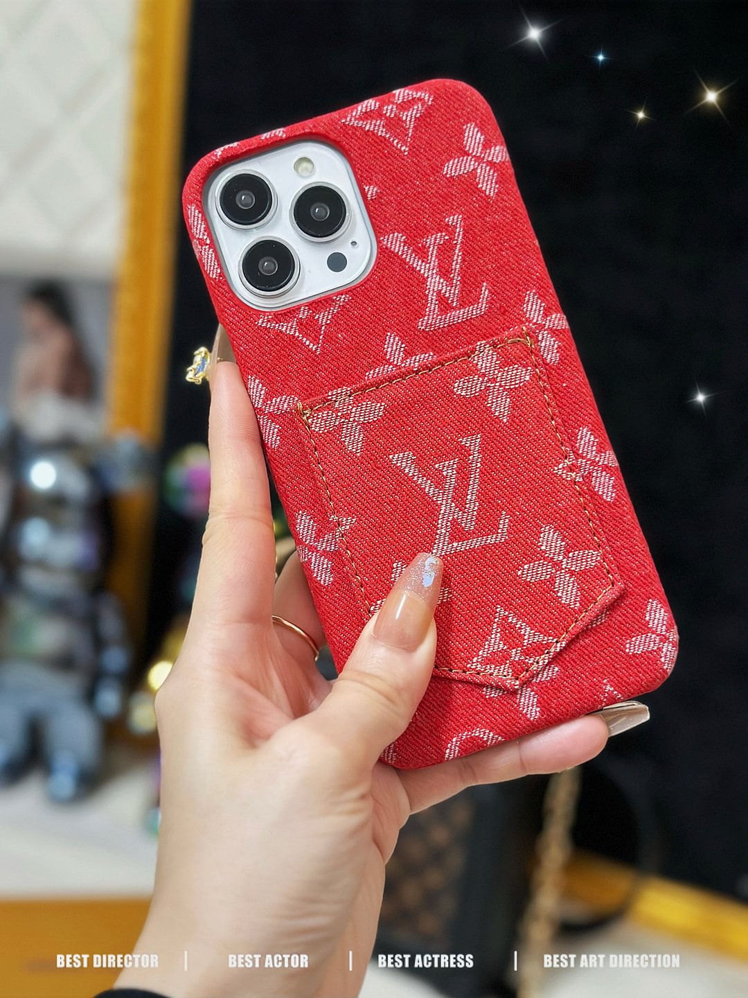 Denim Canvas LV Back Card Slot Apple iPhone Case