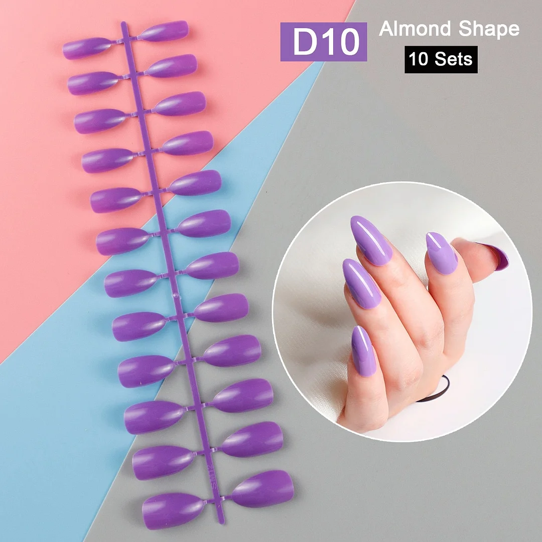 10 Sets/Pack Mixed Solid Colors Coffin Round Square Almond Shape False Nails Full Cover Nail Tips Short Fake Nails Tip Manicure-Nail Inspo