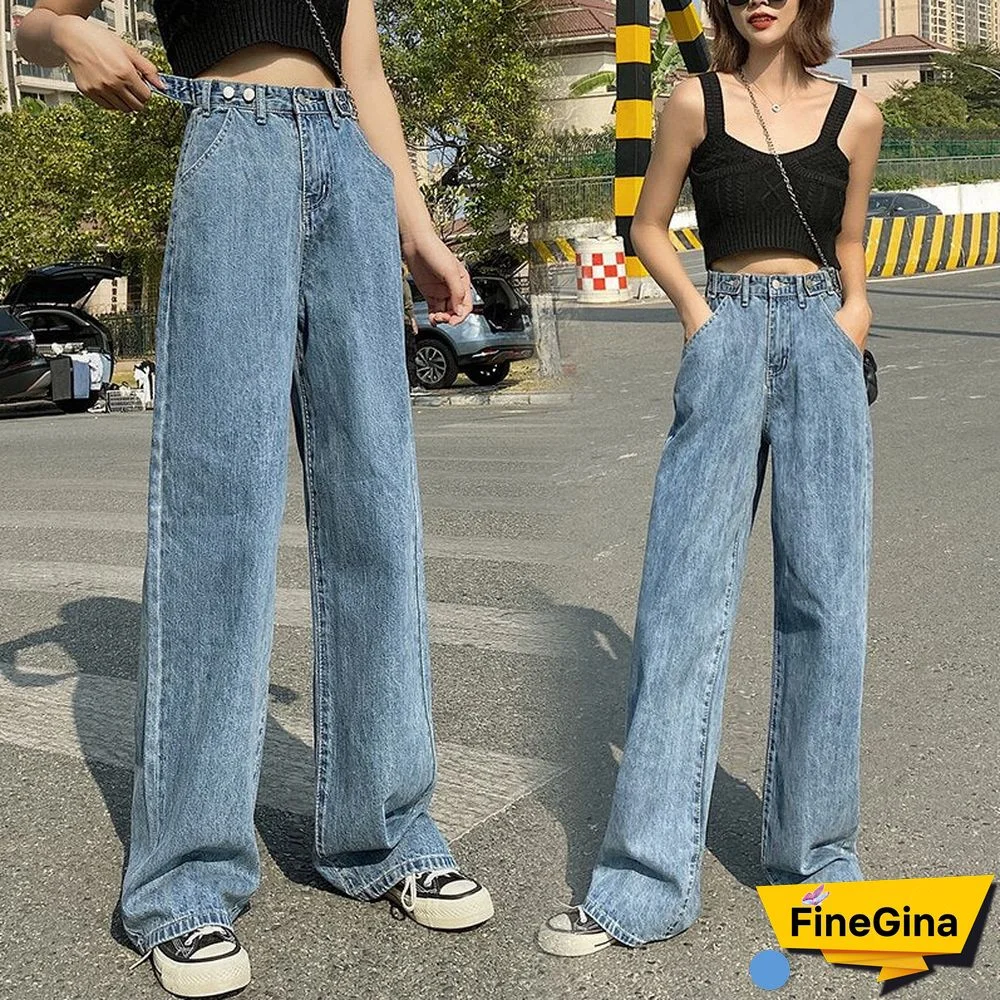 Woman Jeans High Waist Clothes Wide Leg Denim Clothing Blue Streetwear Vintage Quality Fashion Harajuku Straight Pants