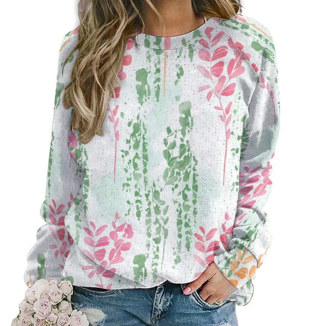Printed Long Sleeve Casual Sweatshirt for  Women and Men Unisex Pattern Striped, Green, Pink