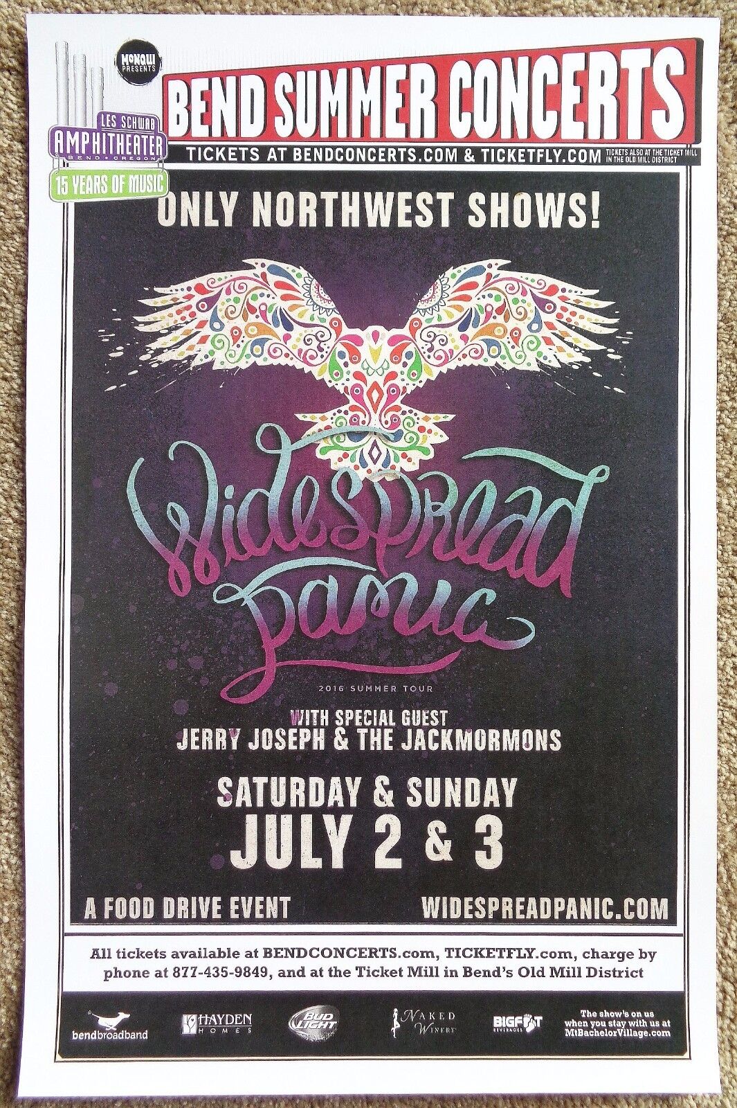 WIDESPREAD PANIC 2016 Gig POSTER Bend Oregon Concert