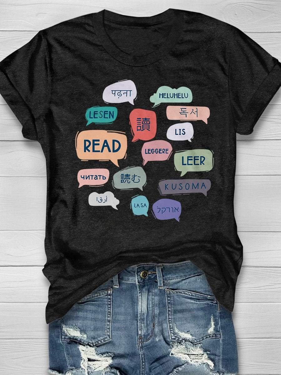 Read Languages Speech Bubbles Print Short Sleeve T-shirt