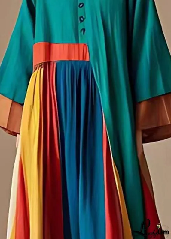 Boho Green Asymmetrical Patchwork Cotton Maxi Dress Summer