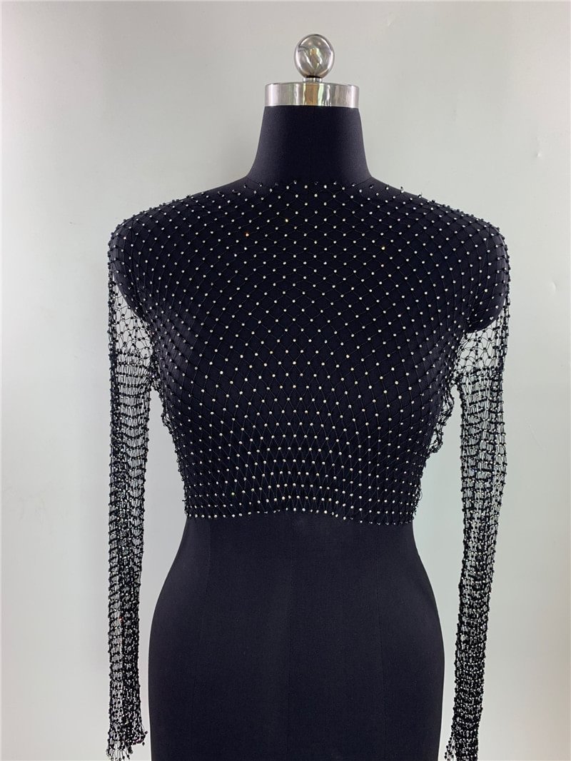 Cutout Blouse Fishnet Net Drill Clothes Light Long-sleeved T-shirt Top For Women