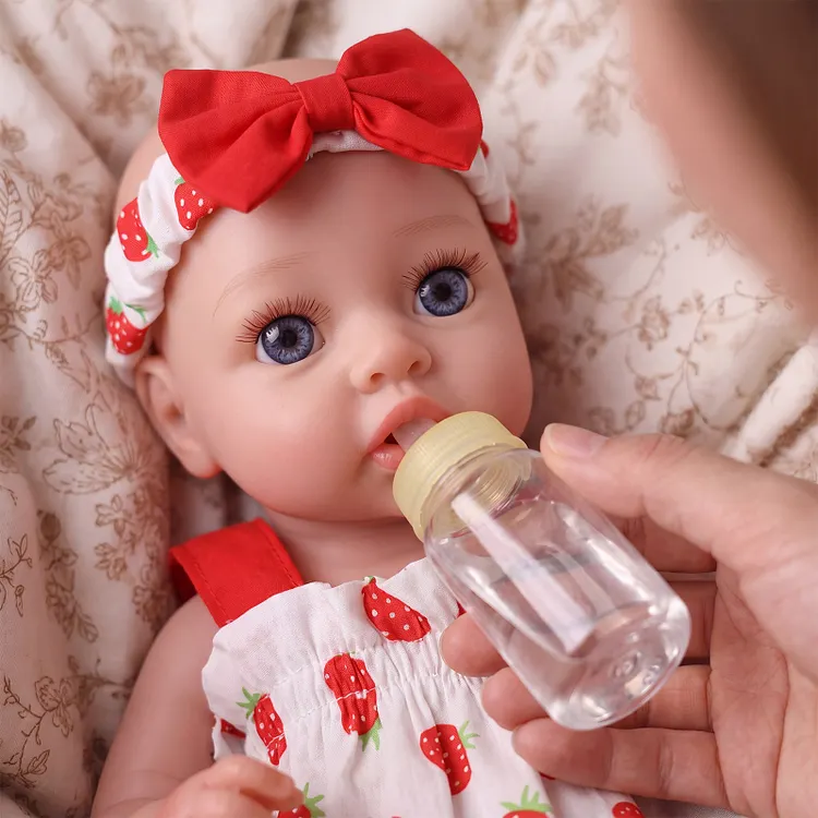 Babeside 12'' Silicone Baby Girl Dolly Strawberry Outfit Drink & Wet Realistic Lifelike Baby Girl Gift Set