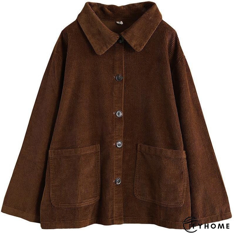 Women Plus Size Pocket Corduroy Coat | IFYHOME