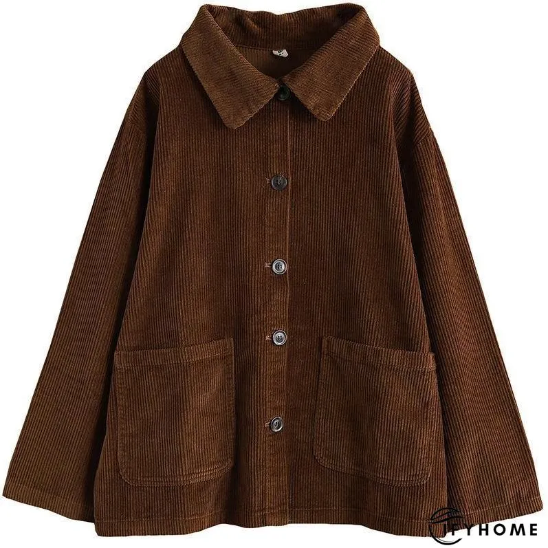 Women Plus Size Pocket Corduroy Coat | IFYHOME