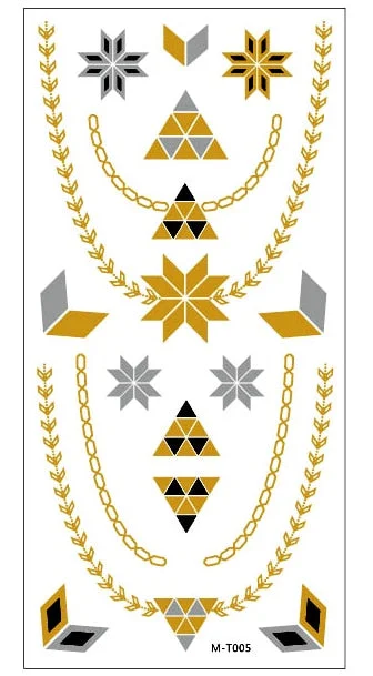 1sheet Indian Arabic body art women metallic temporary Mandala Flash Tattoos necklace sticker gold lace tatoo tatuagem maquiagem