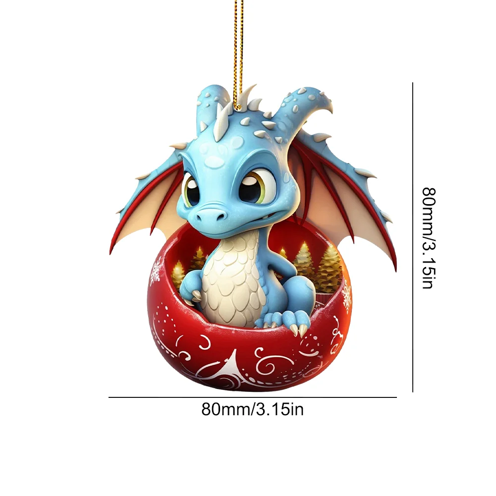 3 PCS Acrylic Flying Dragon Baby 2D Flat Christmas Tree Car Hangings Ornament
