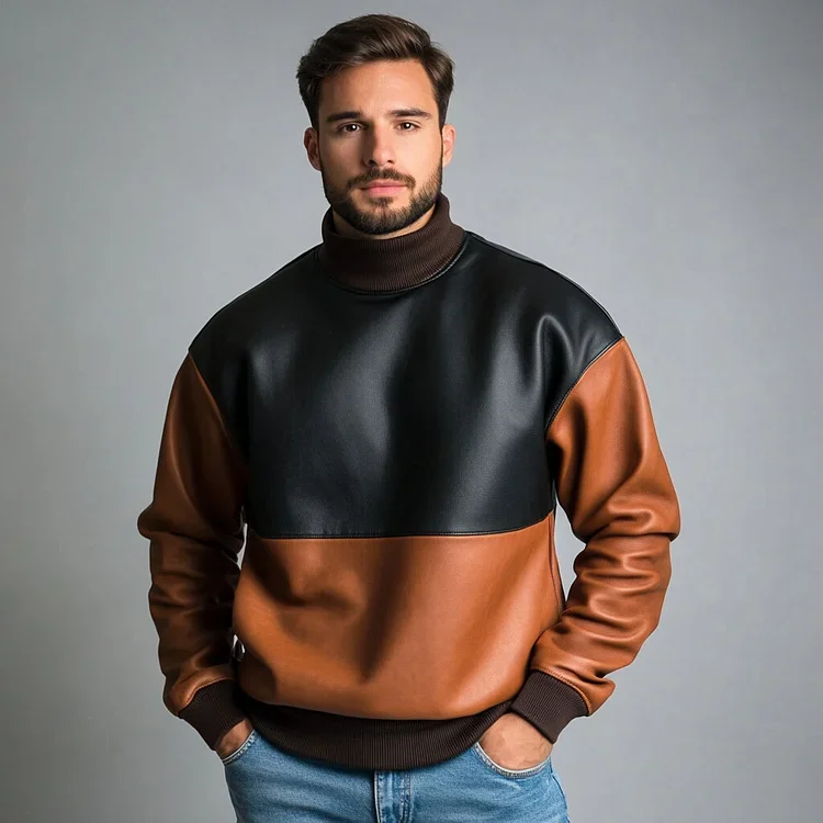 Men's PU Leather Sweatshirt-inspireuse