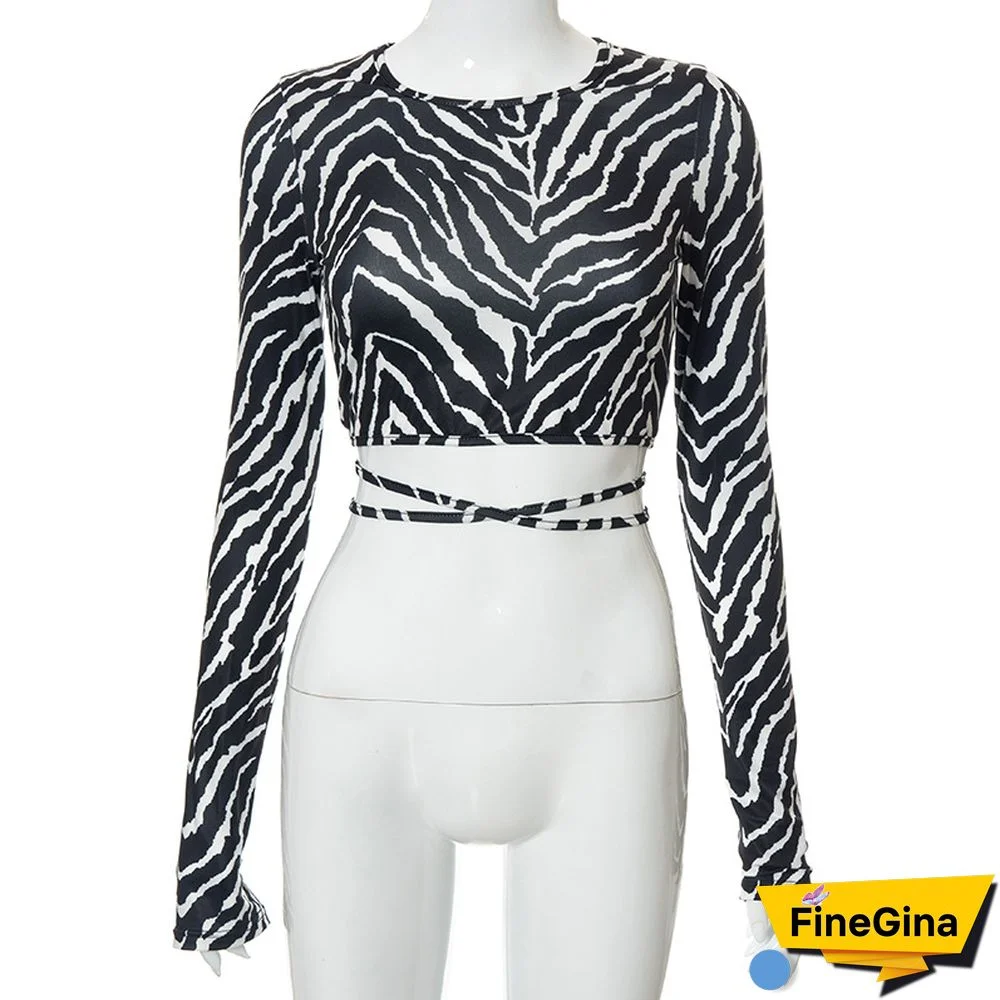 Sexy Backless Lace Ups Pullover Tees Women Autumn Black O-neck Slim Longsleeve Short T-Shirt