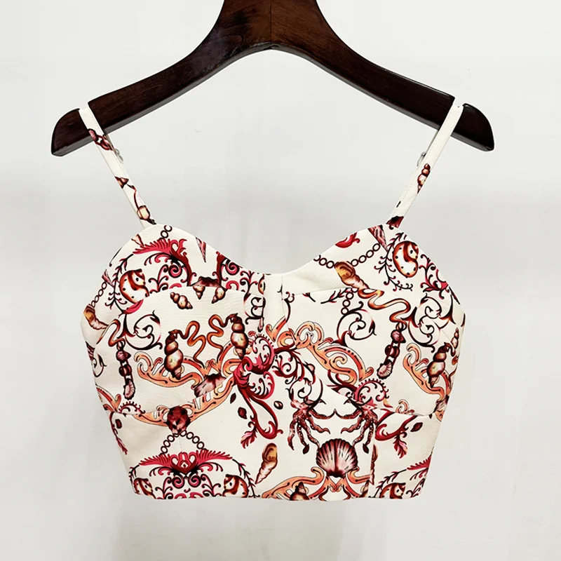 Nigikala Nigikala Early Spring New Underwater World Printing Sling Vest Short Coat + Trousers Set Three-Piece Set