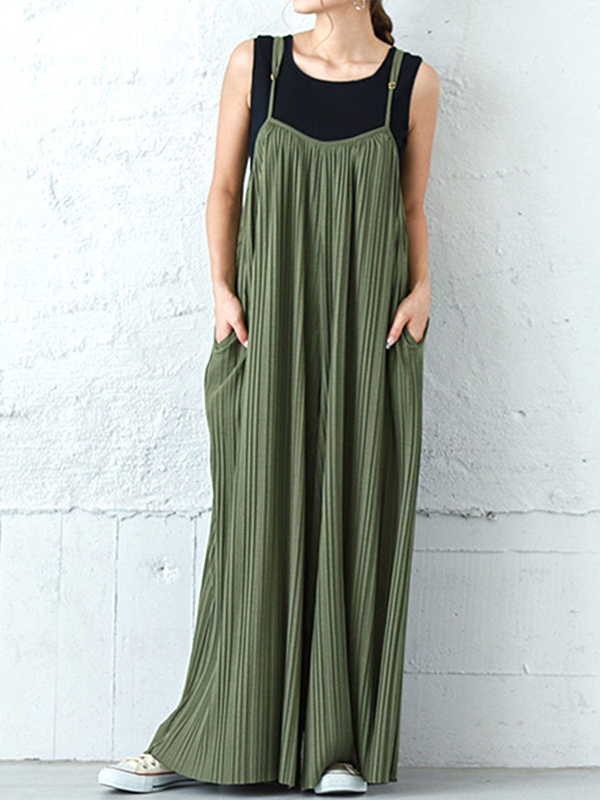 Strap Sleeveless Side Pockets Solid Color Jumpsuit