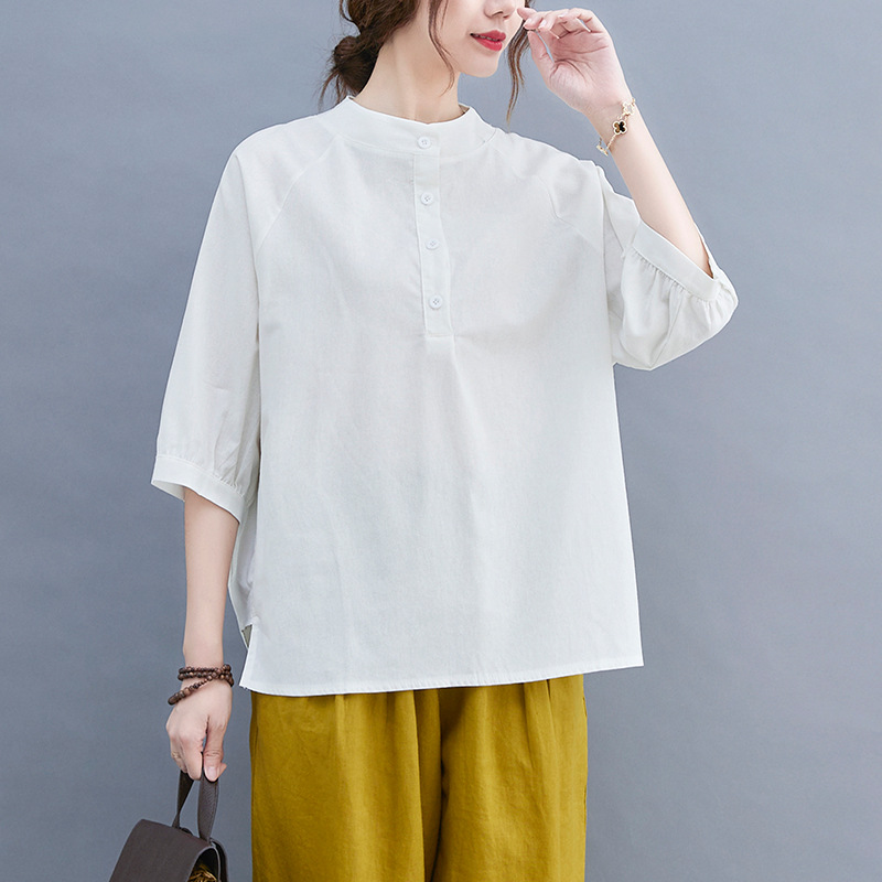 Women's Solid Versatile Cotton Linen Shirt