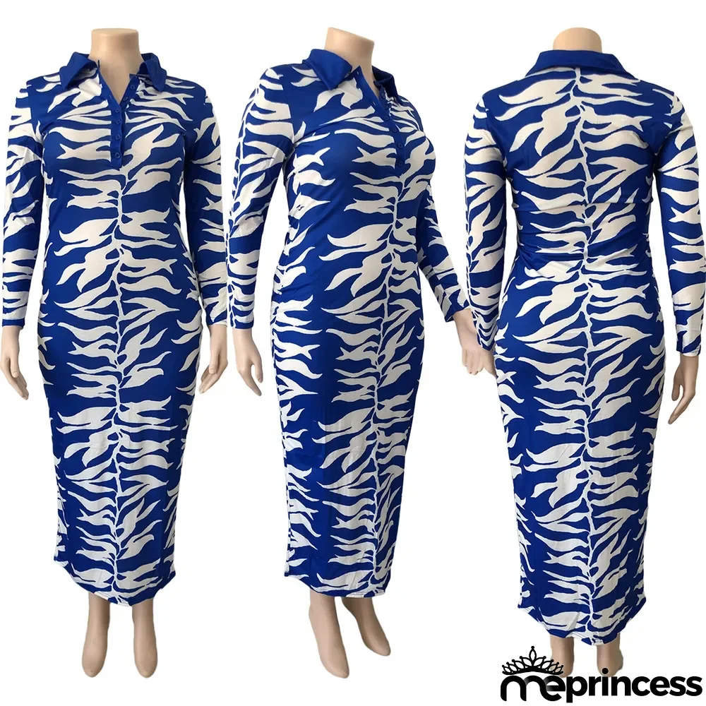 Plus Size Printed Long Sleeve Maxi Dress