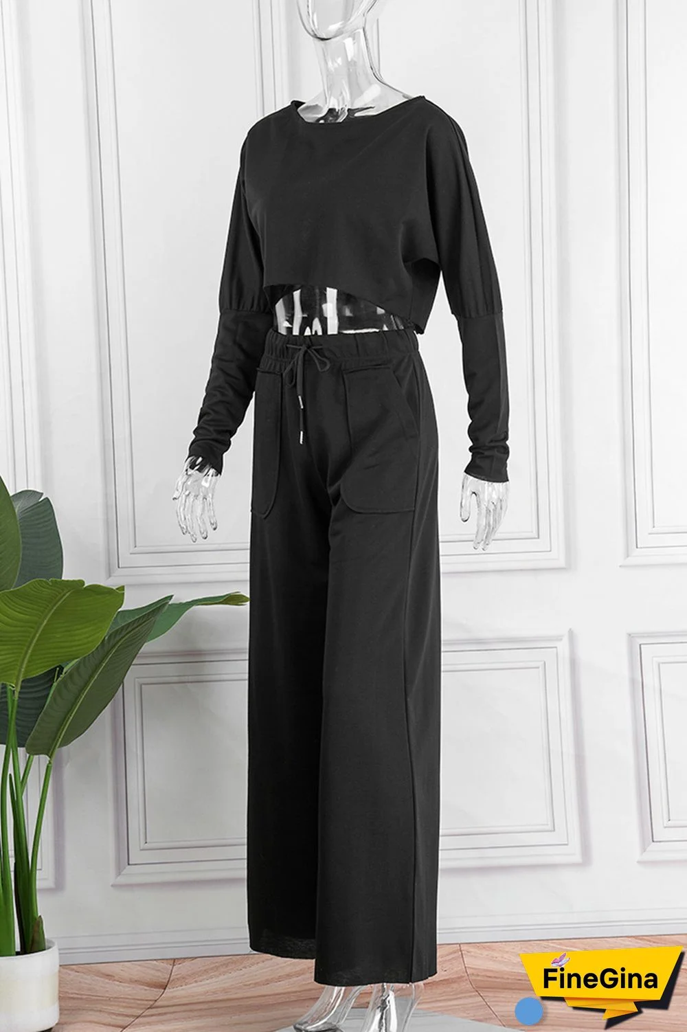 Grey Casual Solid Basic O Neck Long Sleeve Two Pieces