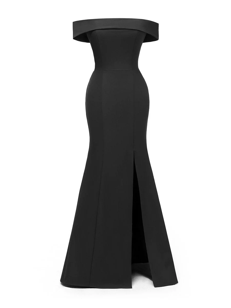 Formal Prom Gown Slim Elegant Split Slash Neck Maxi Long Prom Dress