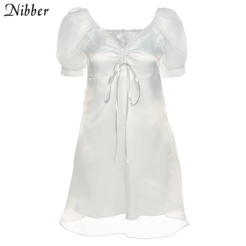 NibberSweet KoreanStylePleatedDressWomenSummerNewCasualClubParty ElegantMeshMiniDressesFemaleCasualStreetWear