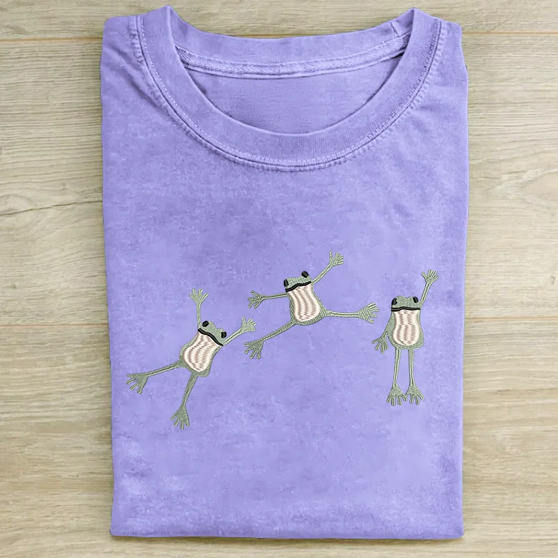 Three Frogs Embroidered Frog T-shirt