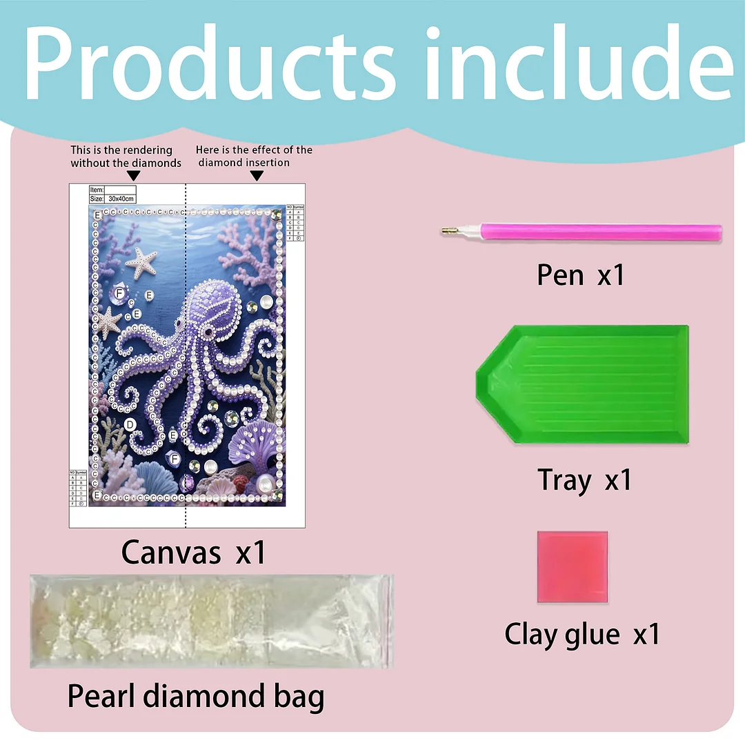 Octopus Special Shaped 5D DIY Partial Drill Pearl Gem Diamond Art Painting Kit for Adults Beginners Home Decor Art Craft Pearl Diamond Painting 30x40cm