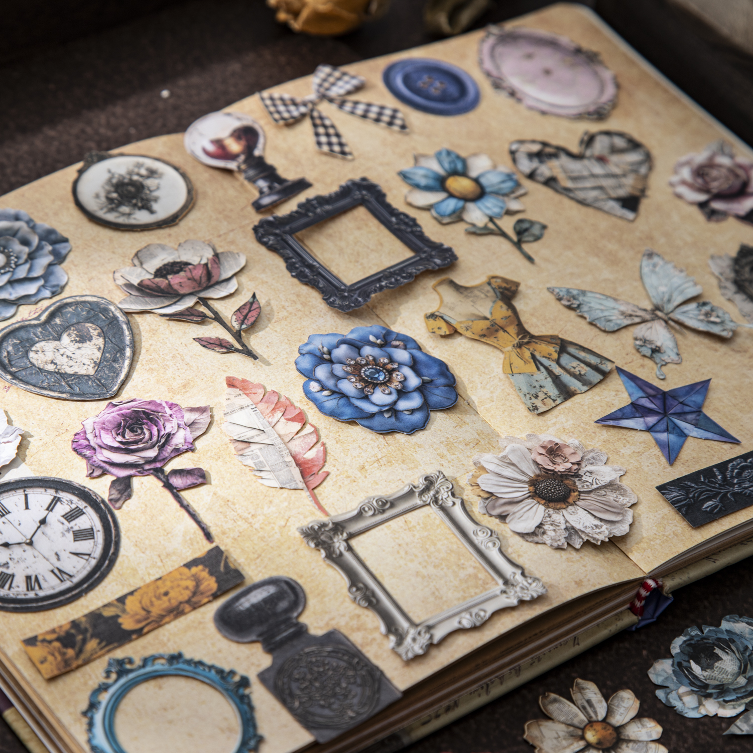 스티커 - 빈티지 추억 시리즈 레트로 꽃 테두리