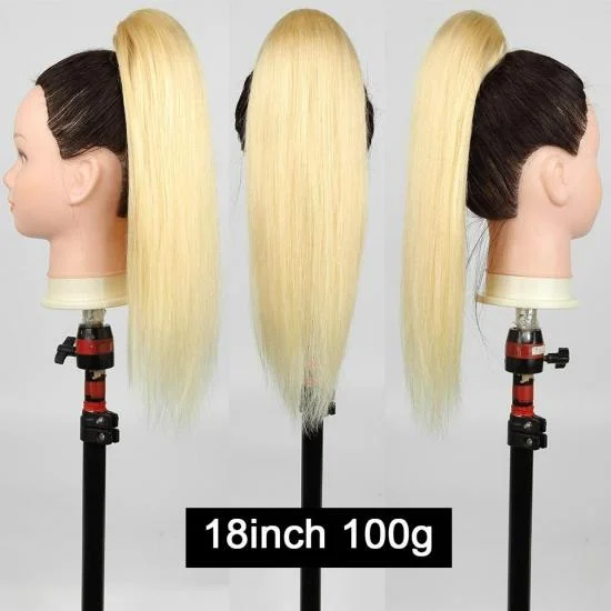 YVONNE Straight Drawstring Ponytail Human Hair Extensions High Ratio Brazilian Hair 613 Blonde Color 