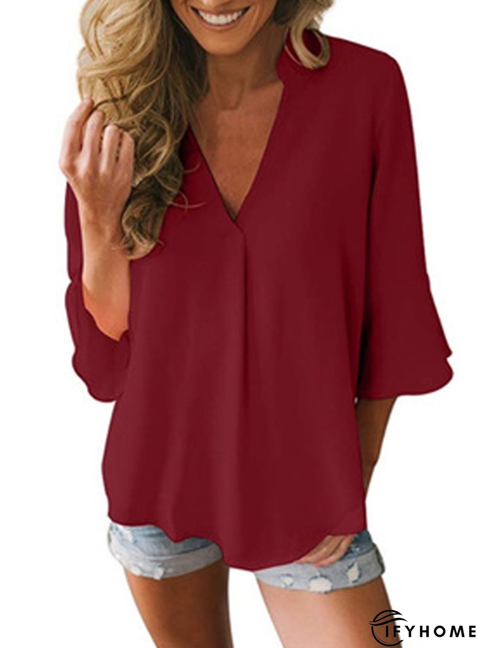 Women 3/4 Sleeve Summer Casual V-neck Tunic Top | IFYHOME
