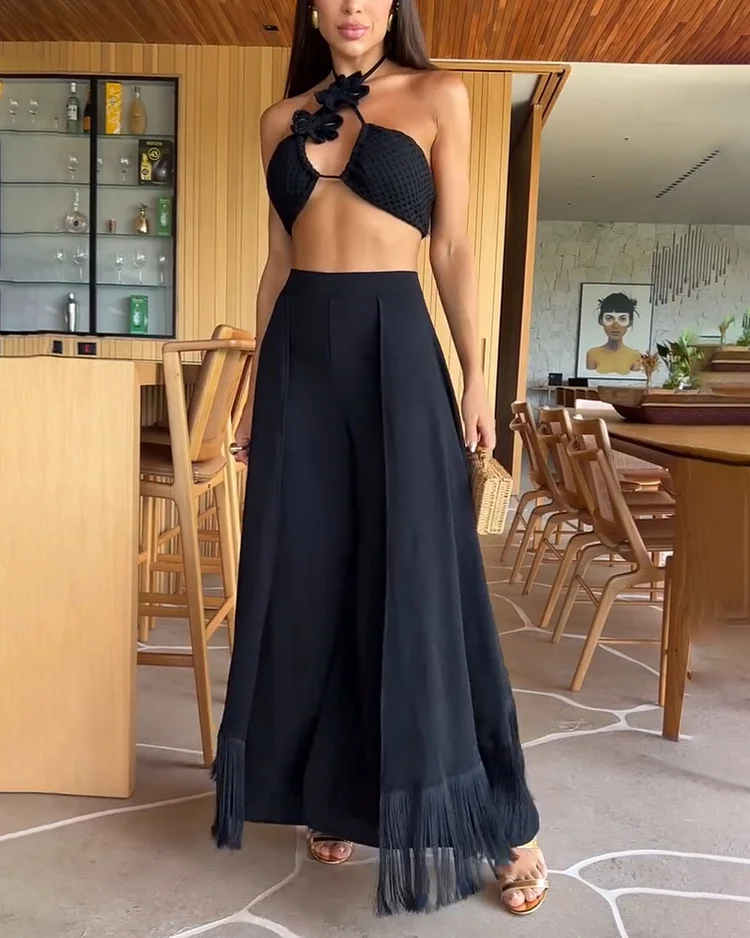 Women's solid color casual vacation trousers suit